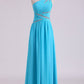 One Shoulder Prom Dresses A Line Chiffon With Beads And Ruffles