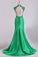 High Neck Open Back Prom Dresses Taffeta With Beads And Applique Mermaid
