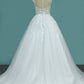 Wedding Dresses Scoop Tulle With Applique A Line Chapel Train