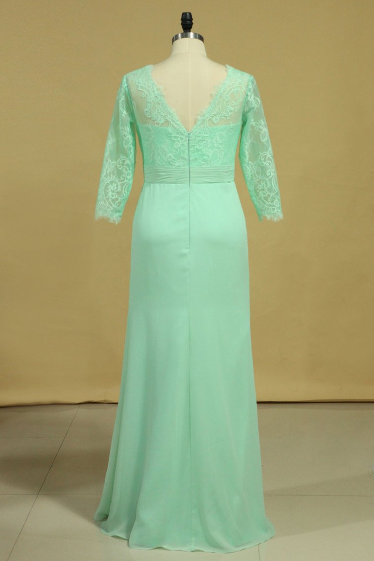 3/4 Length Sleeve Mother Of The Bride Dresses V Neck Chiffon With Applique