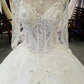 Luxury Wedding Dresses A-Line Floor Length Long Sleeves Lace Up Back Tulle With Applique And Beading