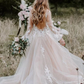 Princess Long Sleeves Lace Appliques V Neck Tulle Wedding Dresses Beach Wedding SRSPMZFDDLD