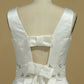 2024 A Line Scoop Beaded Waistline Wedding Dresses Satin With Bow Knot Court Train