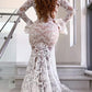 Long Sleeves Mermaid Lace V Neck Wedding Dresses with Slit, Wedding SRS15651