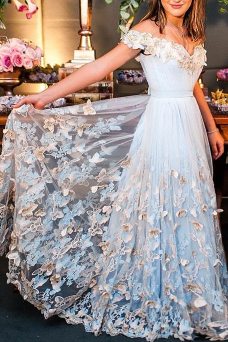 2024 Sexy Prom Dresses Off-The-Shoulder Floor-Length Appliques Long Prom Dress Evening Dress
