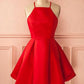 Short Straps Red Cheap Homecoming Dress for Girls Halter Prom Dress