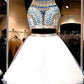 White Tulle Two Piece Beads Open Back Halter Homecoming Dress