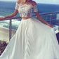 Two Pieces Off-the-Shoulder Ivory Short Sleeve A-Line Long Cheap Prom Dresses JS526