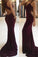 Trumpet Mermaid V-neck Jersey Appliques Burgundy Lace Open Back Prom Dresses JS622