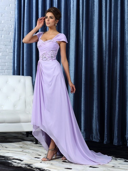 A-Line/Princess Straps Beading Sleeveless High Low Chiffon Mother of the Bride Dresses DEP0007246