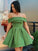 A-Line/Princess Satin Off-the-Shoulder Satin Sleeveless Short/Mini Homecoming Dresses DEP0004357