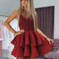 A-Line/Princess Satin Ruffles Spaghetti Straps Sleeveless Short/Mini Homecoming Dresses DEP0008377