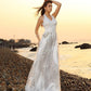 A-Line/Princess Halter Sash/Ribbon/Belt Sleeveless Long Lace Beach Wedding Dresses DEP0006523
