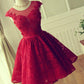 A-Line Jewel Cut Short With Applique Lace Red Homecoming Dresses DEP0008239