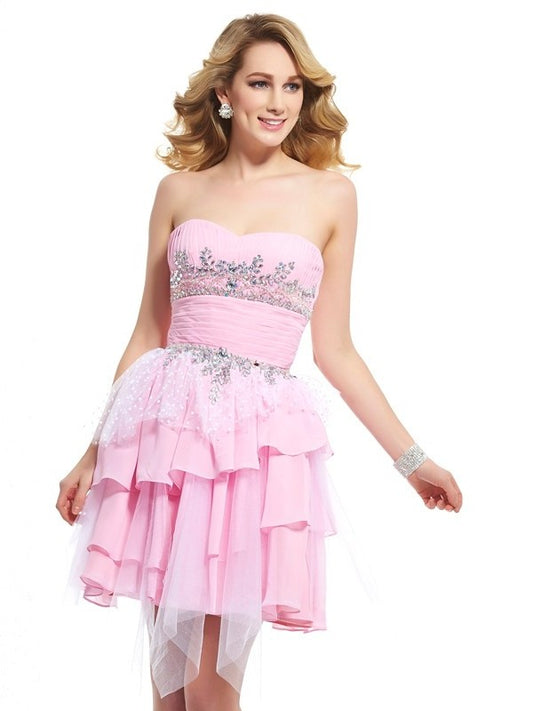A-Line/Princess Sweetheart Sleeveless Beading Short Chiffon Homecoming Dresses DEP0008968