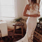 Trumpet/Mermaid Halter Sleeveless Lace Chapel Train Wedding Dresses DEP0006096