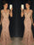 Trumpet/Mermaid V-neck Sleeveless Lace Sweep/Brush Train Dresses DEP0002552