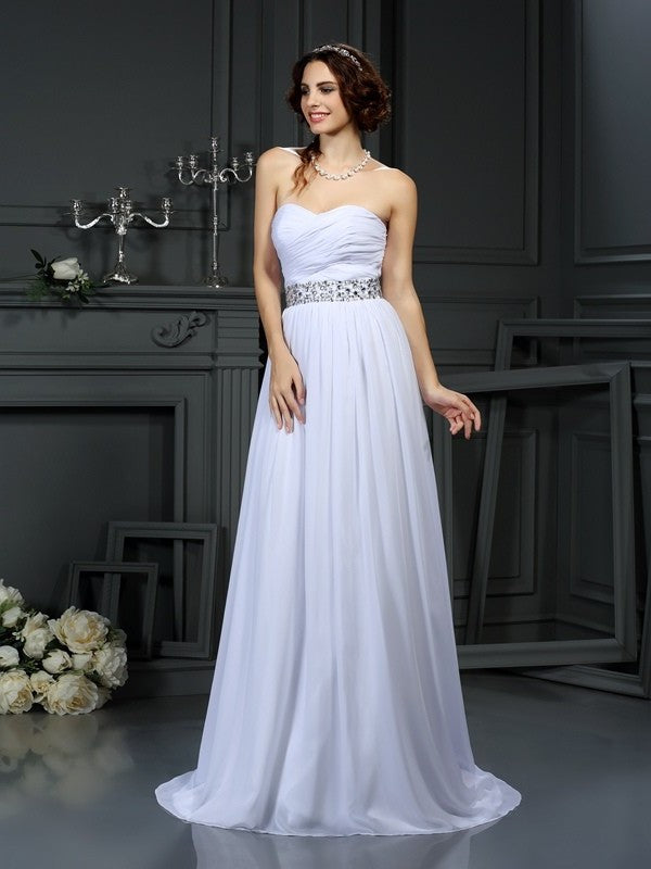 A-Line/Princess Sweetheart Beading Sleeveless Long Chiffon Wedding Dresses DEP0006773