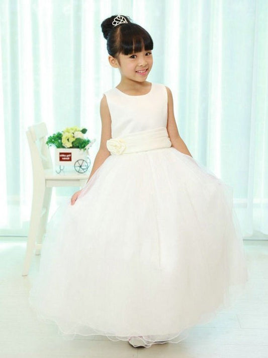 A-line/Princess Scoop Sleeveless Sash/Ribbon/Belt Long Organza Flower Girl Dresses DEP0007790