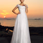 A-Line/Princess Off-the-Shoulder Beading Short Sleeves Long Tulle Beach Wedding Dresses DEP0006636