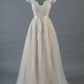 A-Line/Princess V-neck Sleeveless Floor-Length Applique Lace Wedding Dresses DEP0006362