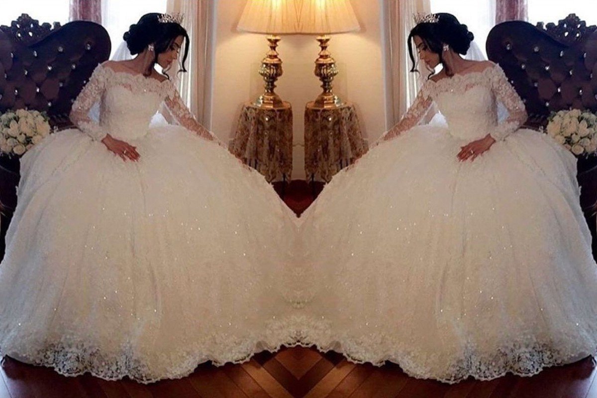 Ball Gown Bateau Long Sleeves Floor-Length Lace Wedding Dresses DEP0005988