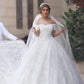 Ball Gown Off-the-Shoulder Lace Short Sleeves Tulle Court Train Wedding Dresses DEP0006176