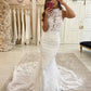 Trumpet/Mermaid Halter Sweep/Brush Train Tulle Sleeveless Applique Wedding Dresses DEP0006872