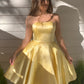 A-Line/Princess Strapless Satin Ruffles Sleeveless Short/Mini Homecoming Dresses DEP0004609