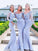 Trumpet/Mermaid Elastic Woven Satin Applique Off-the-Shoulder Long Sleeves Floor-Length Bridesmaid Dresses DEP0005070