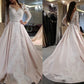 A-Line/Princess Satin Applique V-neck Long Sleeves Sweep/Brush Train Wedding Dresses DEP0006826