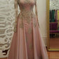 A-Line/Princess Long Sleeves Scoop Floor-Length Applique Tulle Muslim Dresses DEP0001674