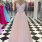 A-Line/Princess Floor-Length Spaghetti Straps Sleeveless Tulle Ruffles Dresses DEP0004337