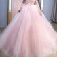 Ball Gown Jewel Long Sleeves Sweep/Brush Train Lace Tulle Dresses DEP0001809