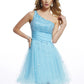 A-Line/Princess One-Shoulder Sleeveless Beading Short Organza Homecoming Dresses DEP0008819