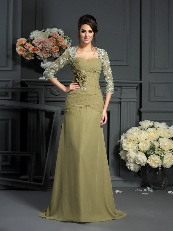 A-Line/Princess Sweetheart Hand-Made Flower 1/2 Sleeves Long Chiffon Mother of the Bride Dresses DEP0007064