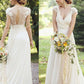 A-Line/Princess Chiffon Ruched V-neck Short Sleeves Sweep/Brush Train Wedding Dresses DEP0006496