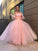 Ball Gown Hand-Made Flower Tulle Long Sleeves Off-the-Shoulder Floor-Length Dresses DEP0001485