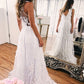 A-Line/Princess V-neck Applique Organza Sleeveless Sweep/Brush Train Wedding Dresses DEP0006489
