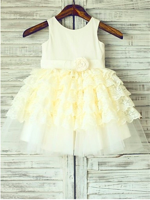 Ball Gown Scoop Sleeveless Layers Tea-Length Lace Flower Girl Dresses DEP0007914