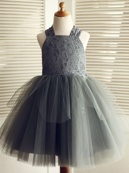 A-Line/Princess Knee-Length Straps Lace Sleeveless Tulle Flower Girl Dresses DEP0007917