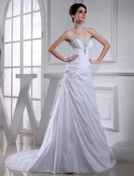 A-Line/Princess Beading Long Sleeveless Taffeta Wedding Dresses DEP0006957