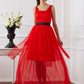 A-Line/Princess Straps Sleeveless Pleats Long Elastic Woven Satin Dresses DEP0004034