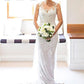 Sheath/Column Scoop Applique Sleeveless Lace Court Train Wedding Dresses DEP0006572