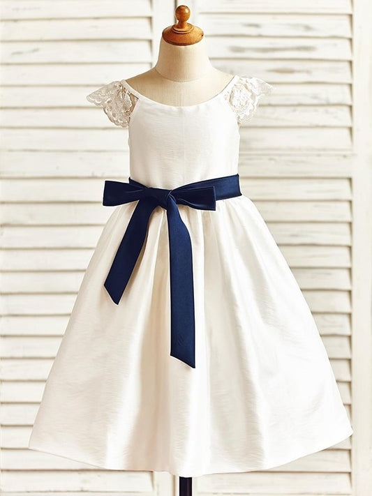 A-Line/Princess Knee-Length Scoop Sash/Ribbon/Belt Sleeveless Taffeta Flower Girl Dresses DEP0007915