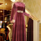 A-Line/Princess Long Sleeves Scoop Floor-Length Ruffles Velvet Muslim Dresses DEP0004467
