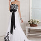 A-Line/Princess Sweetheart Sleeveless Embroidery Sash Long Net Satin Wedding Dresses DEP0006396