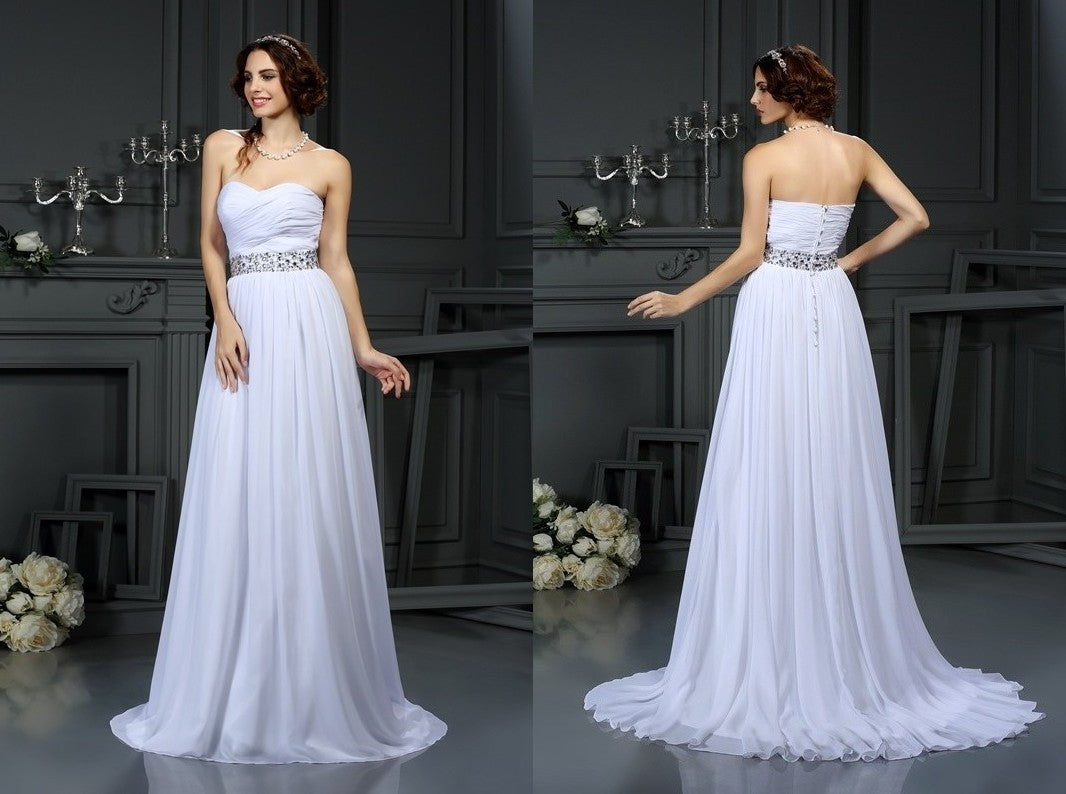 A-Line/Princess Sweetheart Beading Sleeveless Long Chiffon Wedding Dresses DEP0006773