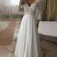 A-Line/Princess Chiffon Applique 3/4 Sleeves V-neck Floor-Length Wedding Dresses DEP0006038