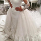 Ball Gown V-neck Long Sleeves Cathedral Train Applique Lace Tulle Wedding Dresses DEP0006128